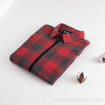 Camisa de invierno de manga larga con cremallera a cuadros rojos para hombre